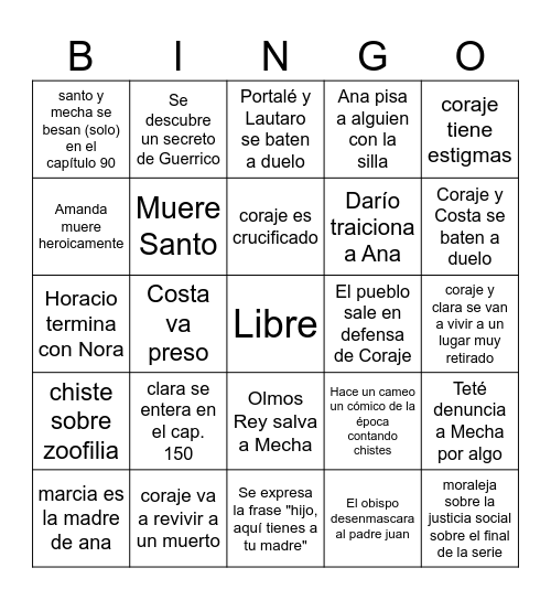 Padre Coraje Elo Bingo Card