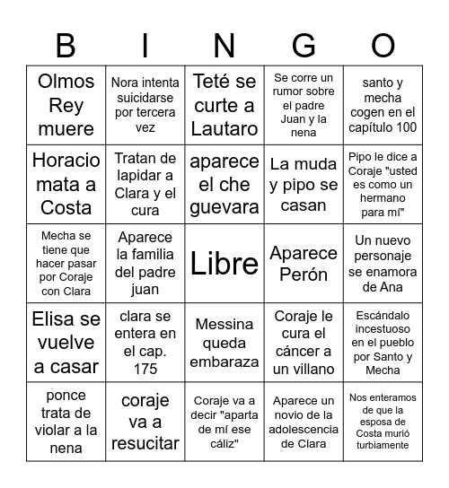 Padre Coraje Rochu Bingo Card