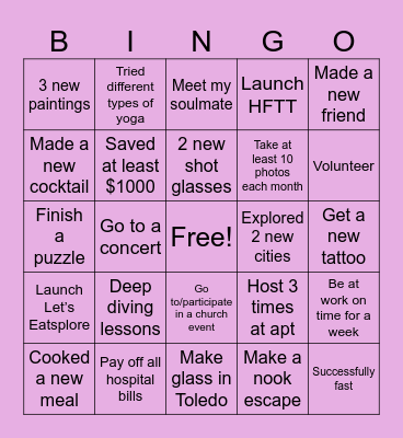 2025 Bucket List/Goals Bingo Card