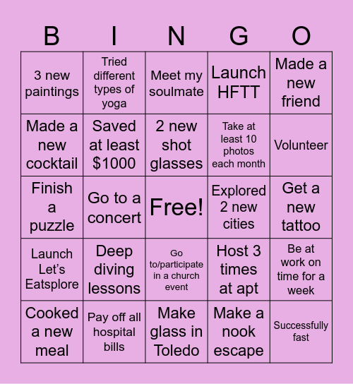 2025 Bucket List/Goals Bingo Card