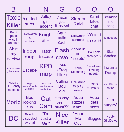 Dwunk Kamii BINGO Card