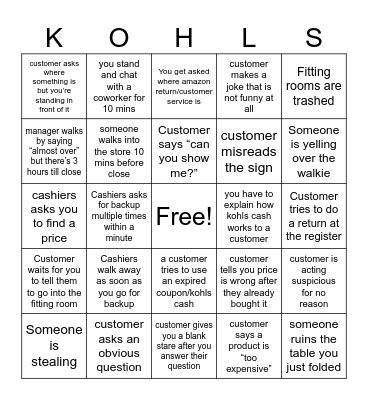 Kohls Bingo Card