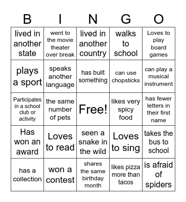 Find Someone Who Has...(write their name in the space) Bingo Card