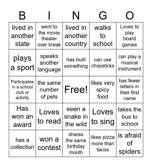 Find Someone Who Has...(write their name in the space) Bingo Card