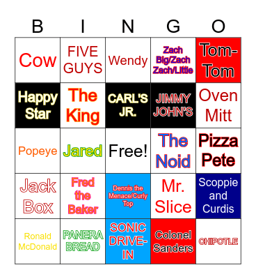 Fast Food Bingo Card