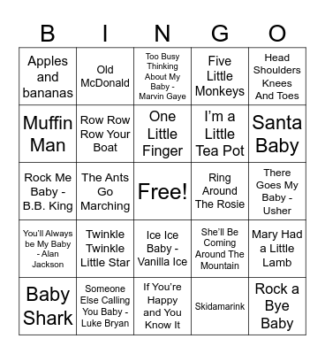 “Baby” or Nursery Rhyme Bingo Card