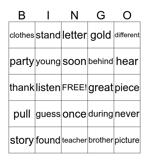 Second Grade- (Level 10) Bingo Card