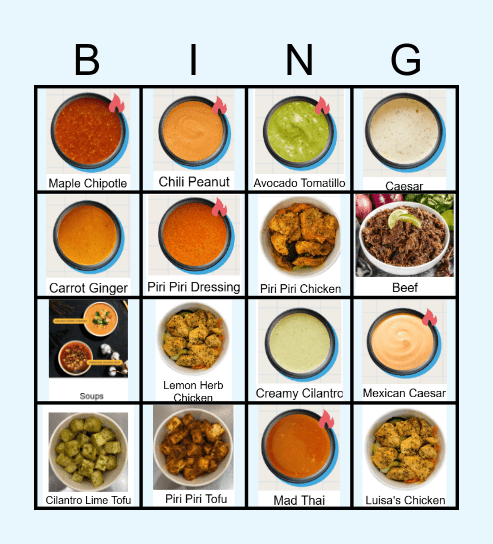 TASTE THE MENU Bingo Card