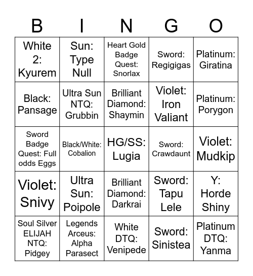 2025 Shiny Bingo Card