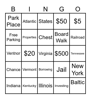 Monopoly Bingo Card