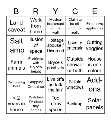 Tiny Homes Bingo Card