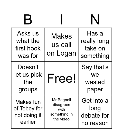 Peter Bagnell bingo Card