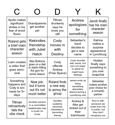 2025 Cody Bingo Card