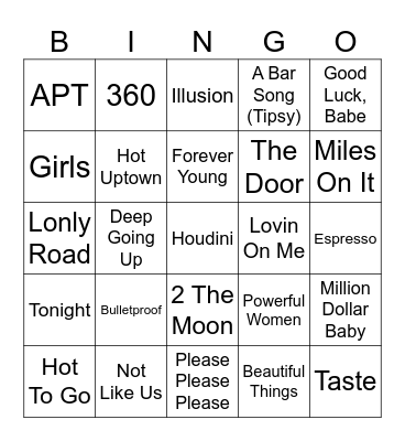 Top Pop 2024 Bingo Card