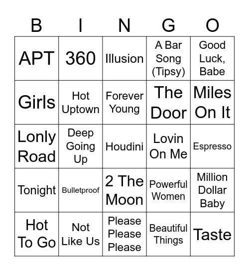 Top Pop 2024 Bingo Card