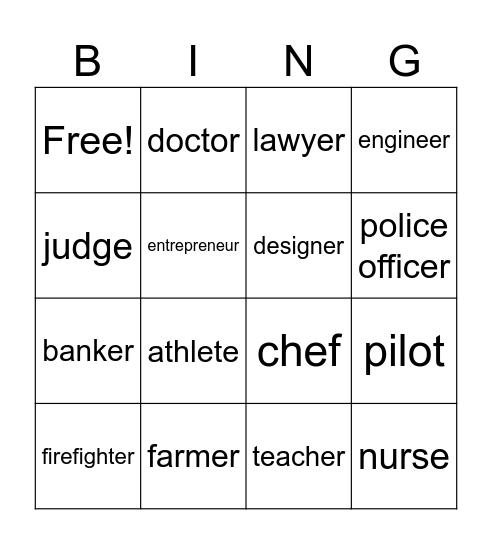Career Bingo Card