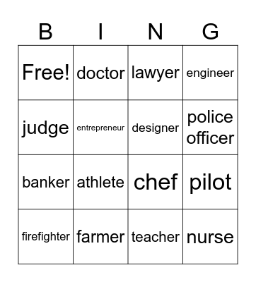 Career Bingo Card
