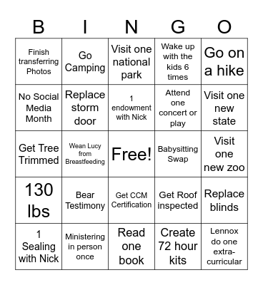 Amy 2025 Bingo Card