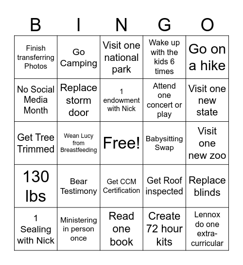 Amy 2025 Bingo Card