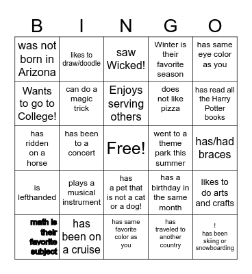 GETTING TO KNOW YOU! Bingo Card