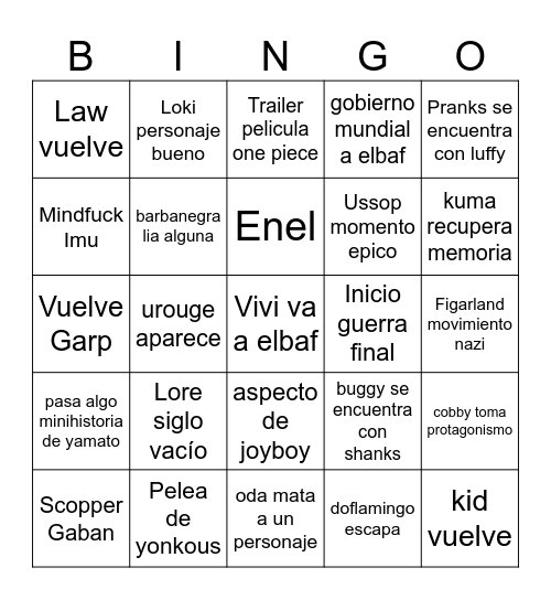 One piece Bingo Card