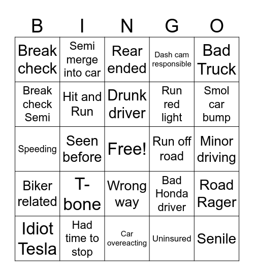 CARL CRASH BANGO Bingo Card
