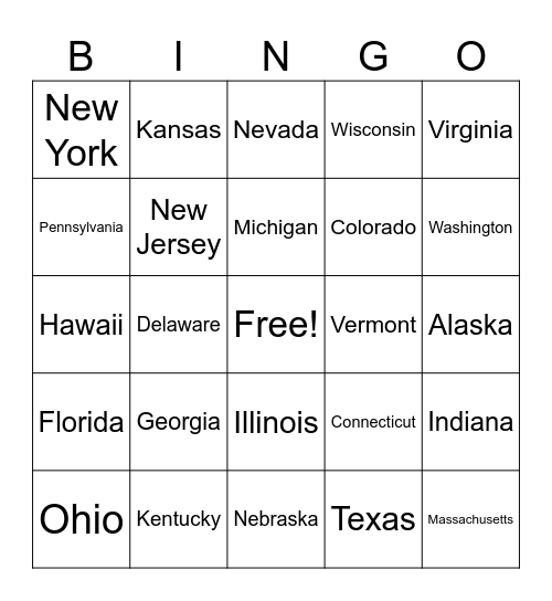 States Bingo Card