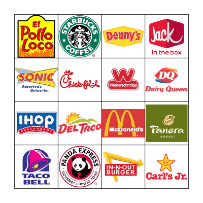 FAST FOOD Bingo Card