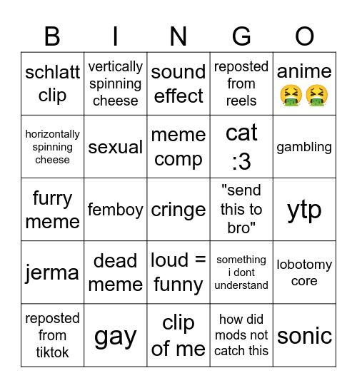 Viewers Memes Bingo 🤮🤮🤮 Bingo Card