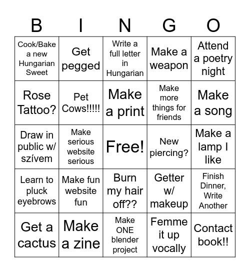 2025 Goals Bingo Card