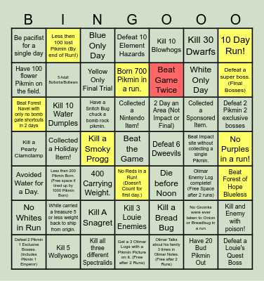 Pikmin 1'2 Rando Bingo Time Blitz Bingo Card