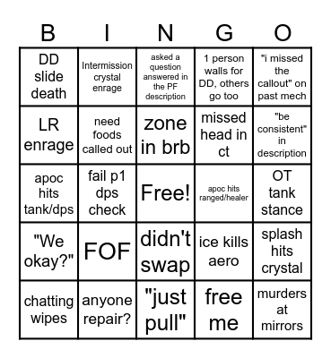 FRU Proggers Bingo Card