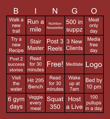 January Bingo Card