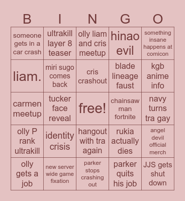 OLEANDER & FRIENDS 2025 BINGO Card