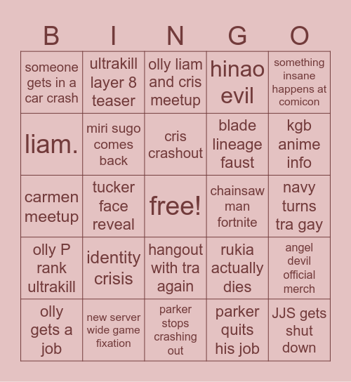 OLEANDER & FRIENDS 2025 BINGO Card