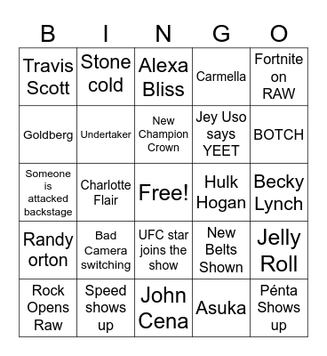 WWE RAW BINGO Card