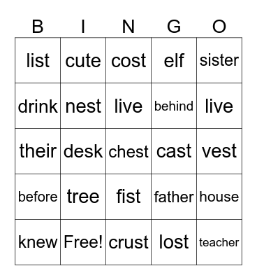 G1 Phonics Week 19 Bingo Card