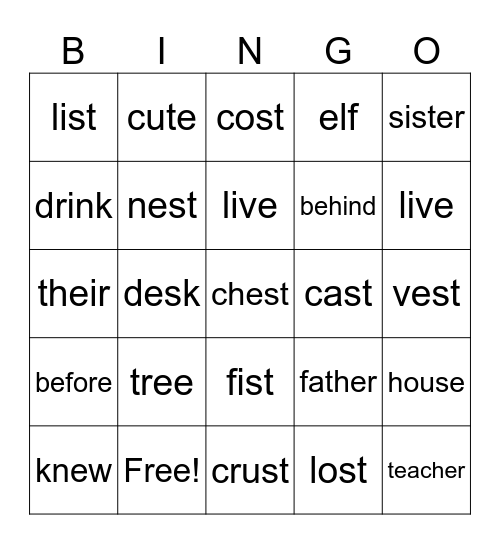 G1 Phonics Week 19 Bingo Card