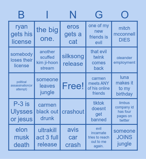 Jungle worshippers 2025. Bingo Card