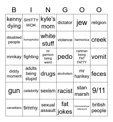 south park Bingo Card