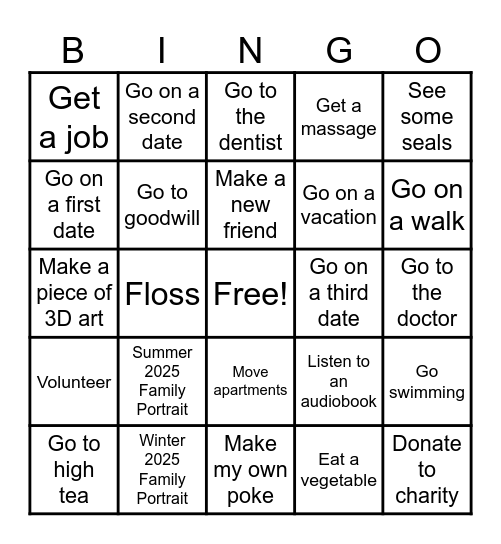 Lauren's 2025 Goals Bingo Card