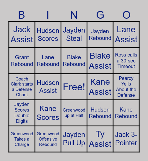 Bulldog Bingo vs. Van Buren Bingo Card