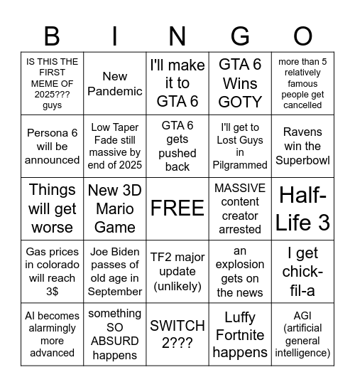 2025 Bingo Card