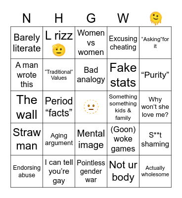 R/not how girls work Bingo Card