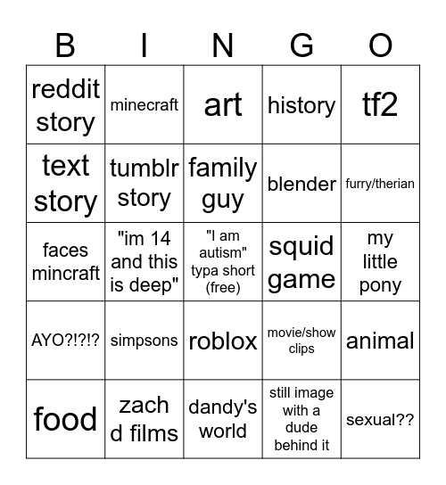 fyp bingo Card