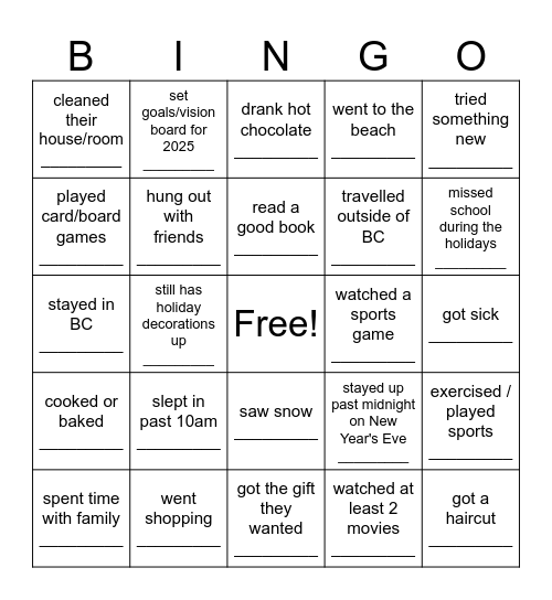 WINTER BREAK Bingo Card