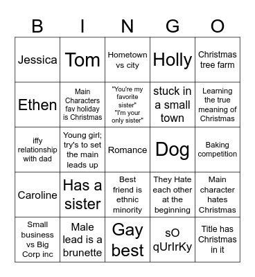 Hallmark Christmas Movie Bingo Card