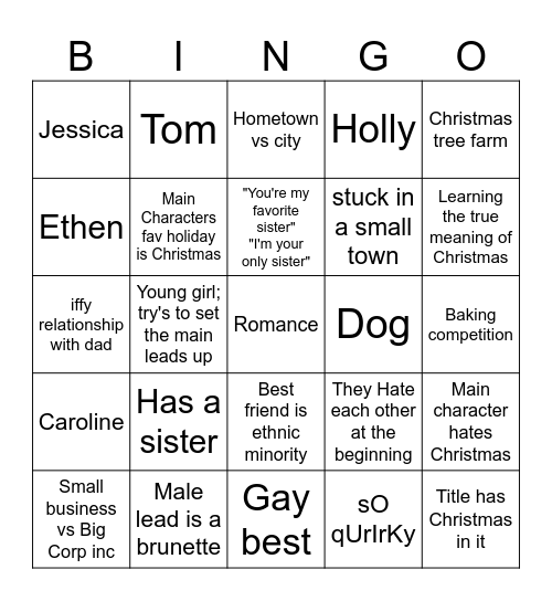 Hallmark Christmas Movie Bingo Card