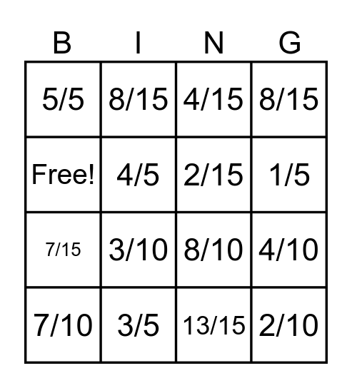 Add and Subtract Fractions: Like/Unlike Denominators Bingo Card