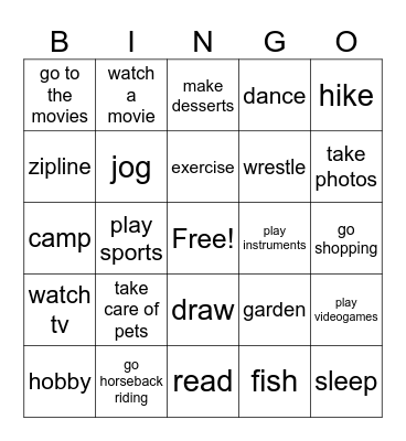 Los pasatiempos / las aficiones Bingo Card